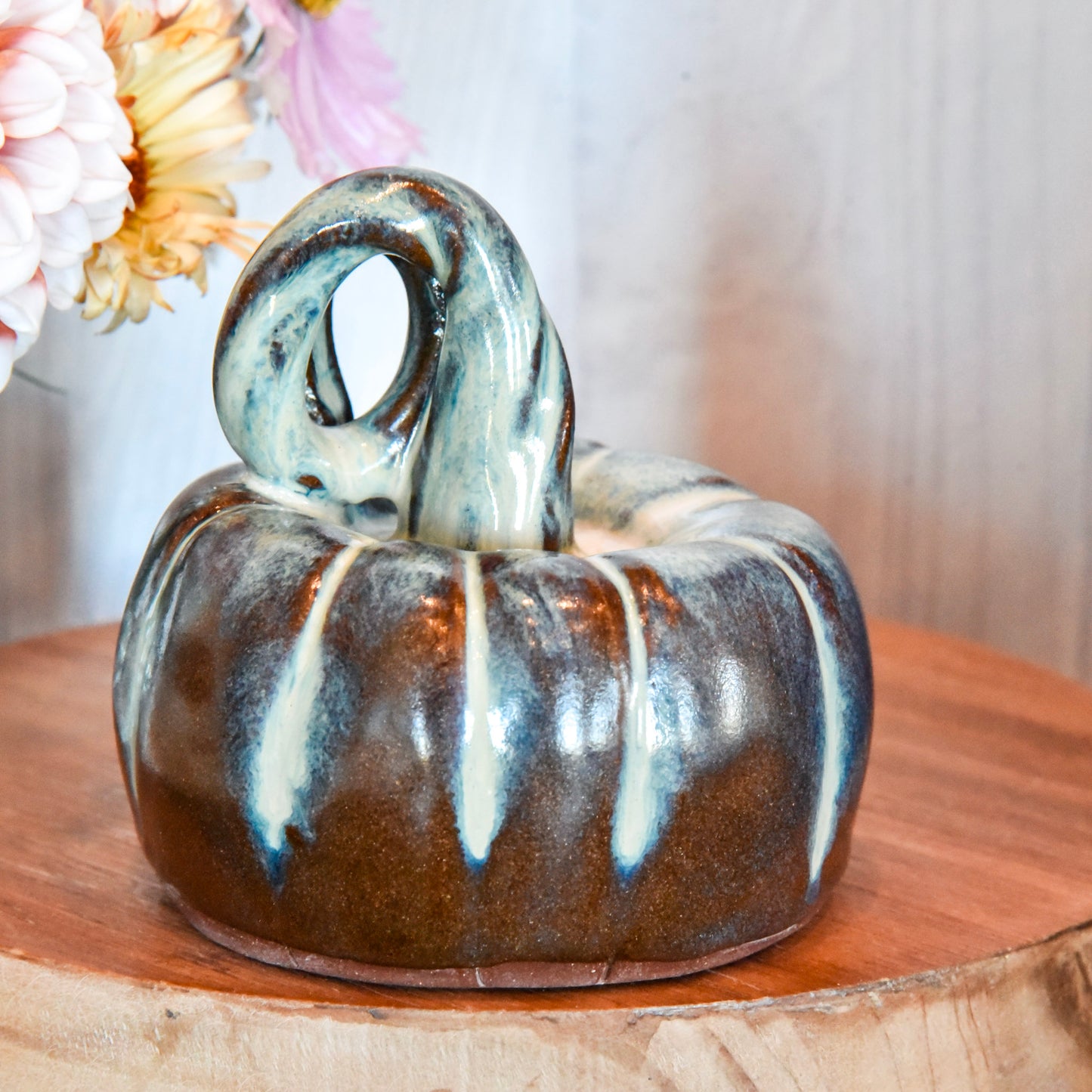 Wheel Thrown Pumpkin - Blue Dusk on Red Clay