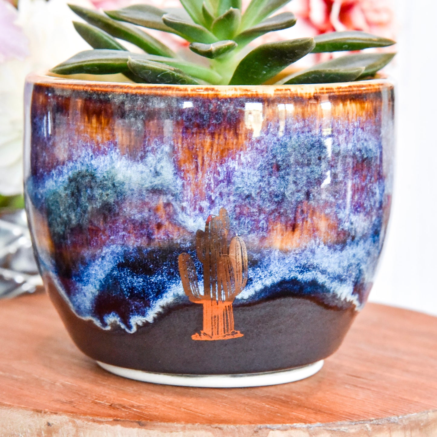 Succulent Pot w/ Gold Cacti - Medium