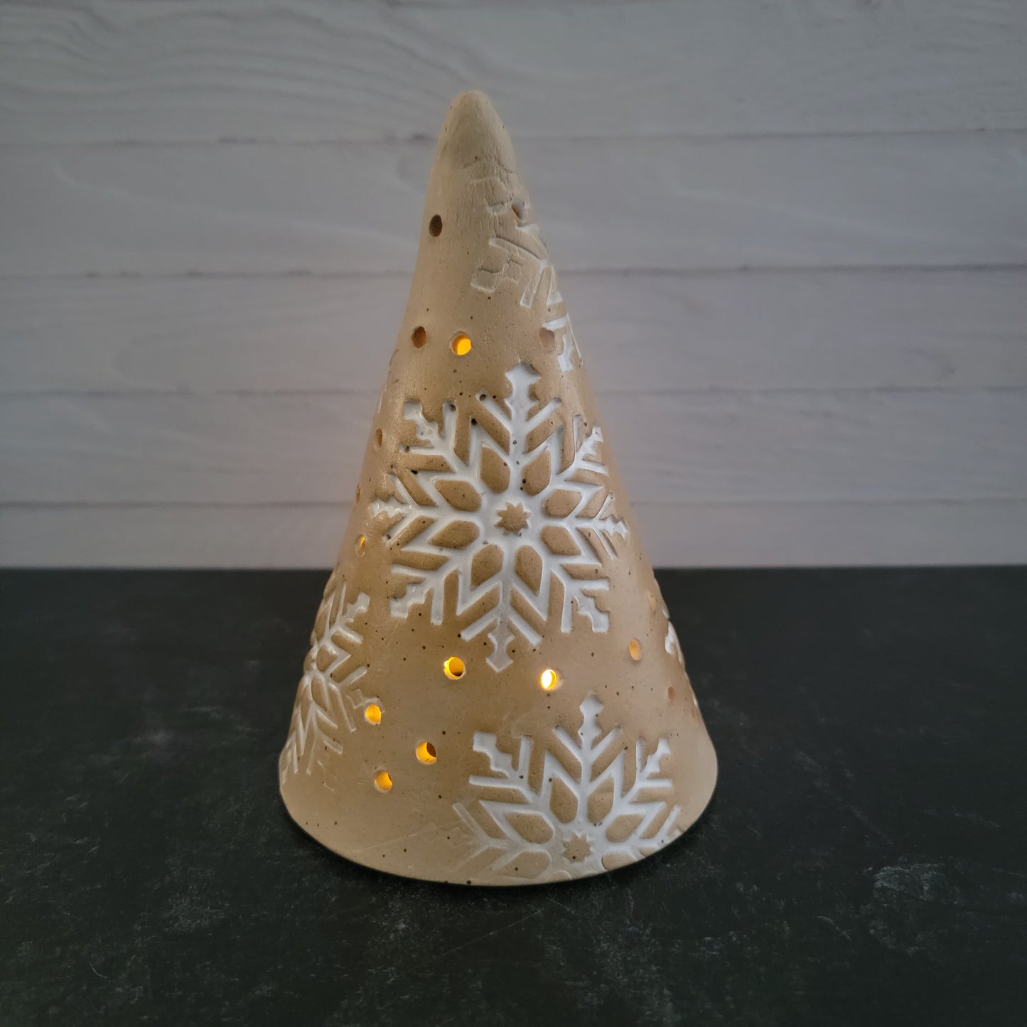 Tree Luminary (Buff and white Snowflake)