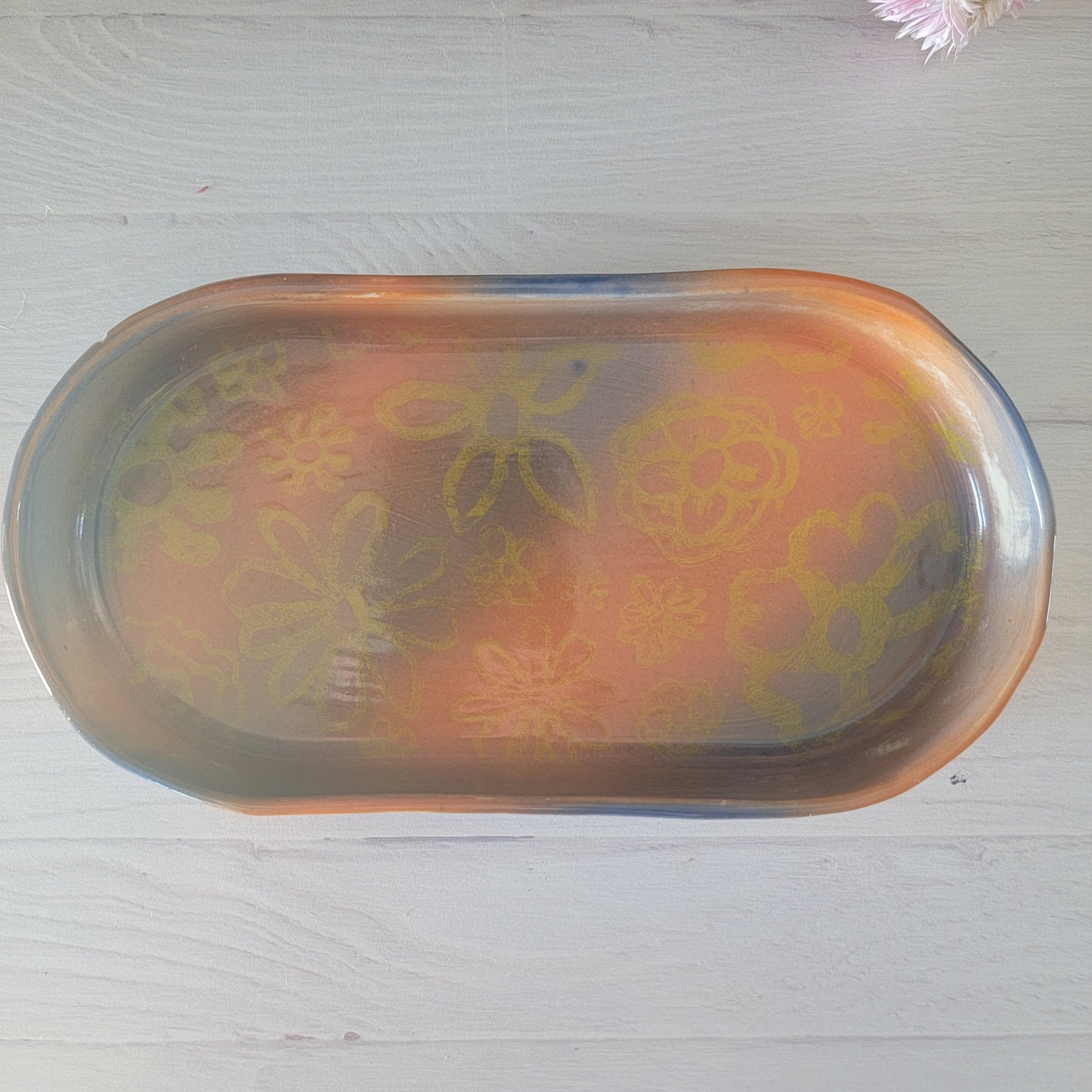 Trinket/Jewelry Tray in Orange/Blue floral