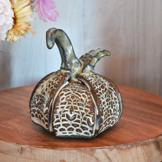 Small Pumpkin in White on Chocolate Clay