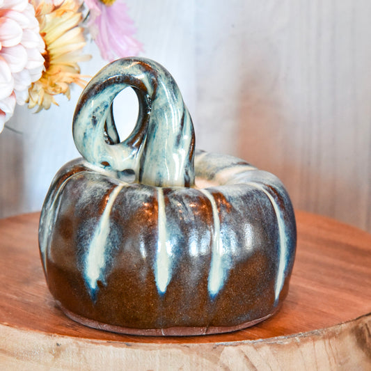 Wheel Thrown Pumpkin - Blue Dusk on Red Clay
