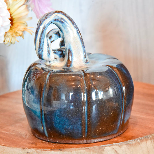 Wheel Thrown Pumpkin - Blue on Red Clay