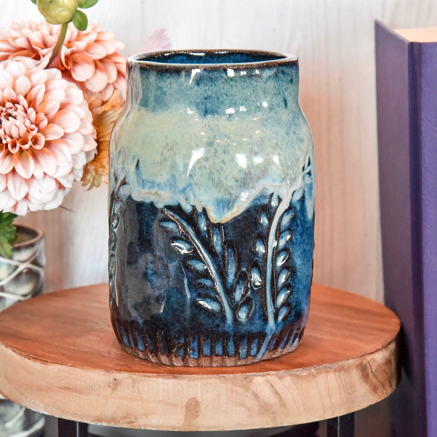 Mason Jar - Blue w/ Floral Texture