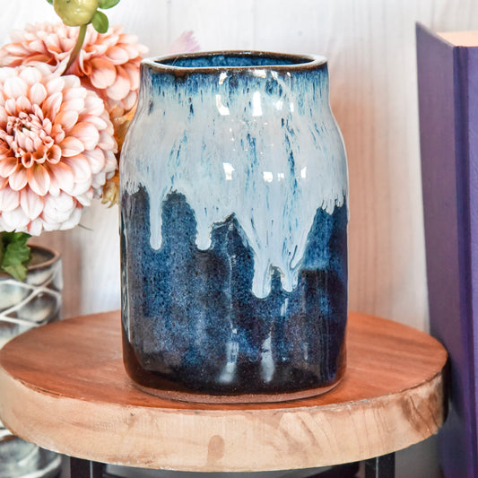 Mason Jar in Blue Drip Glaze