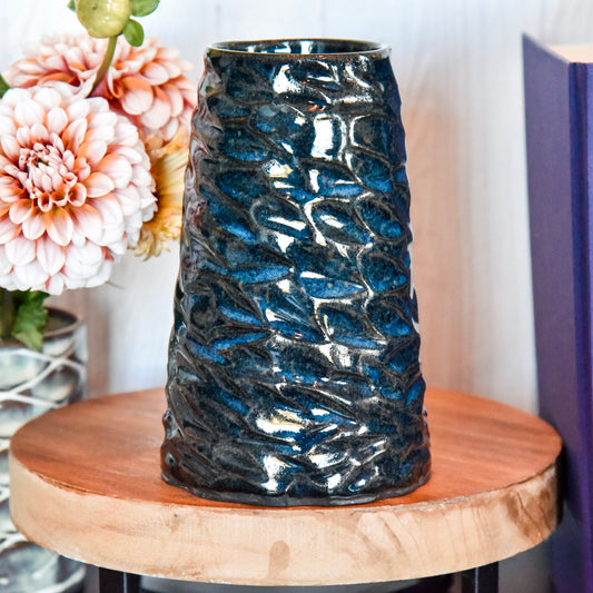 Blue Vase w/ Faceted Texture