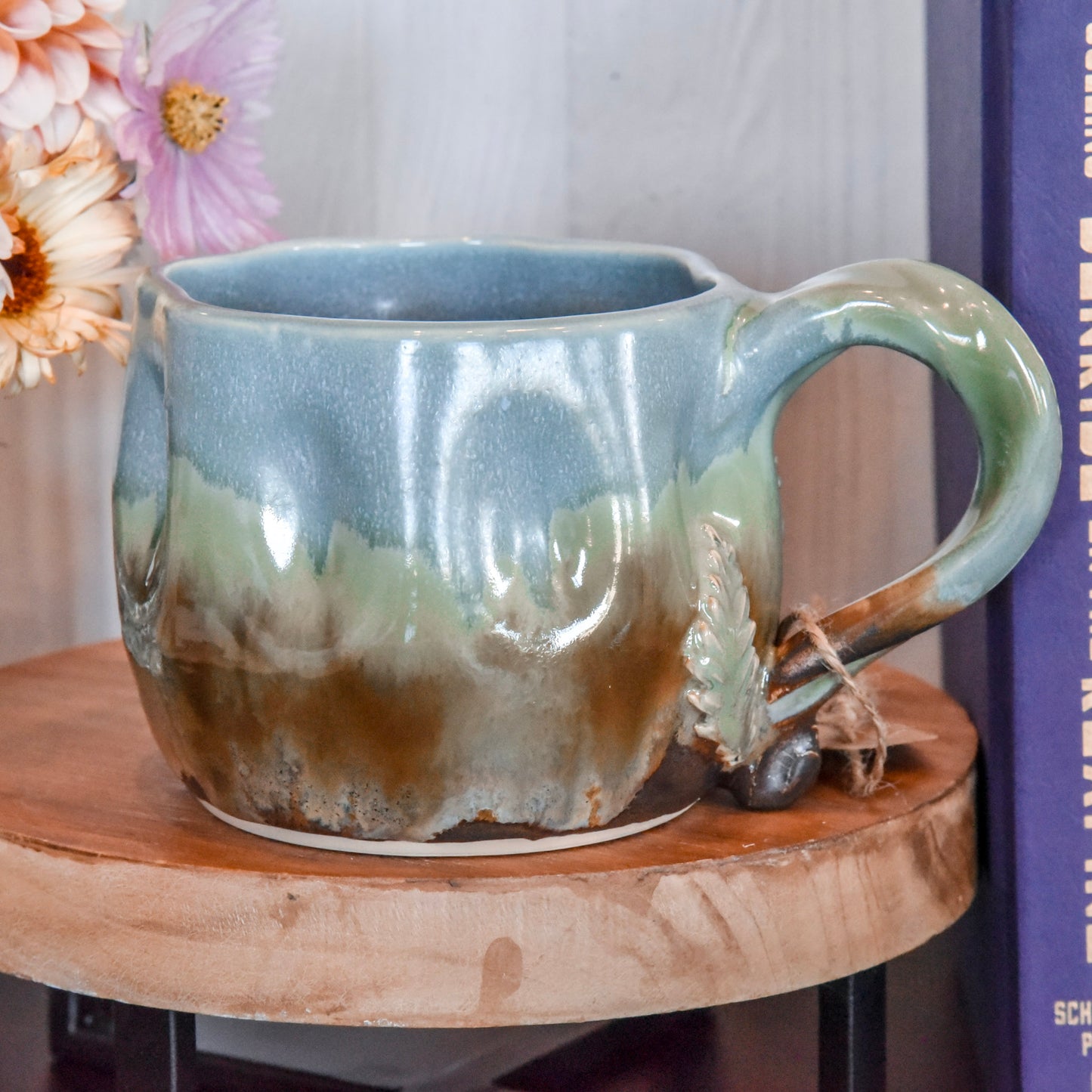 Pumpkin Shaped Mug in Blue-green & Black Walnut