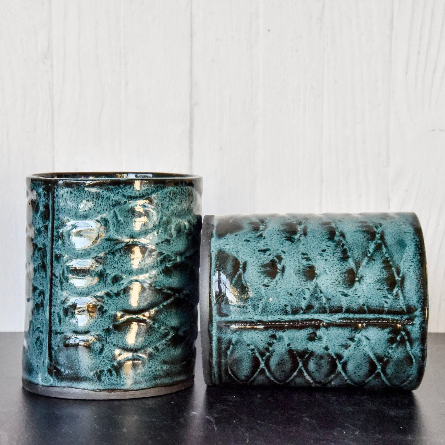 Cups in Teal with Diamond Texture