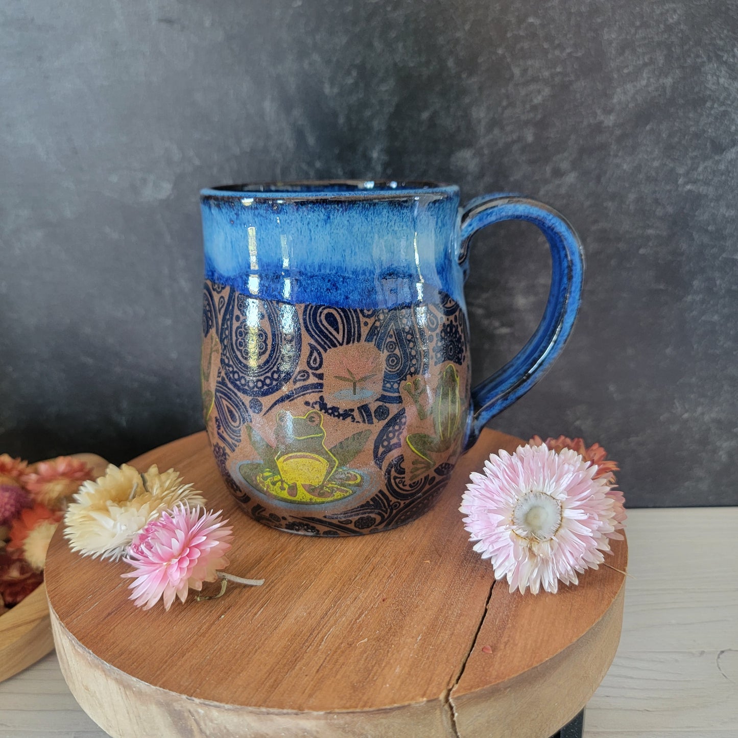 Mug - Frogs on Blue Paisley