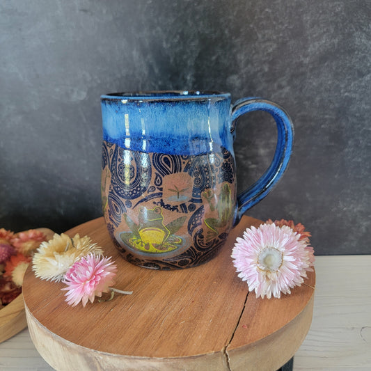 Mug - Frogs on Blue Paisley