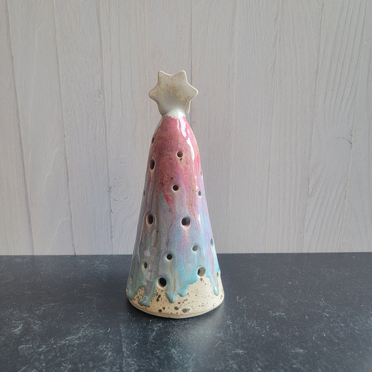 Tree luminary in pink and blue