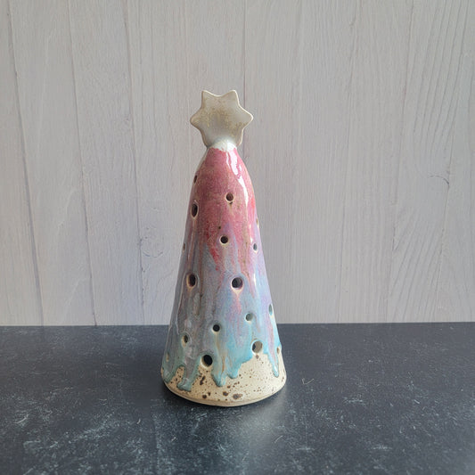 Tree luminary in pink and blue