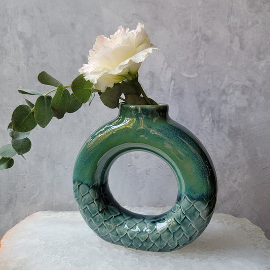 Donut Vase in Blue-green Dragon Scales