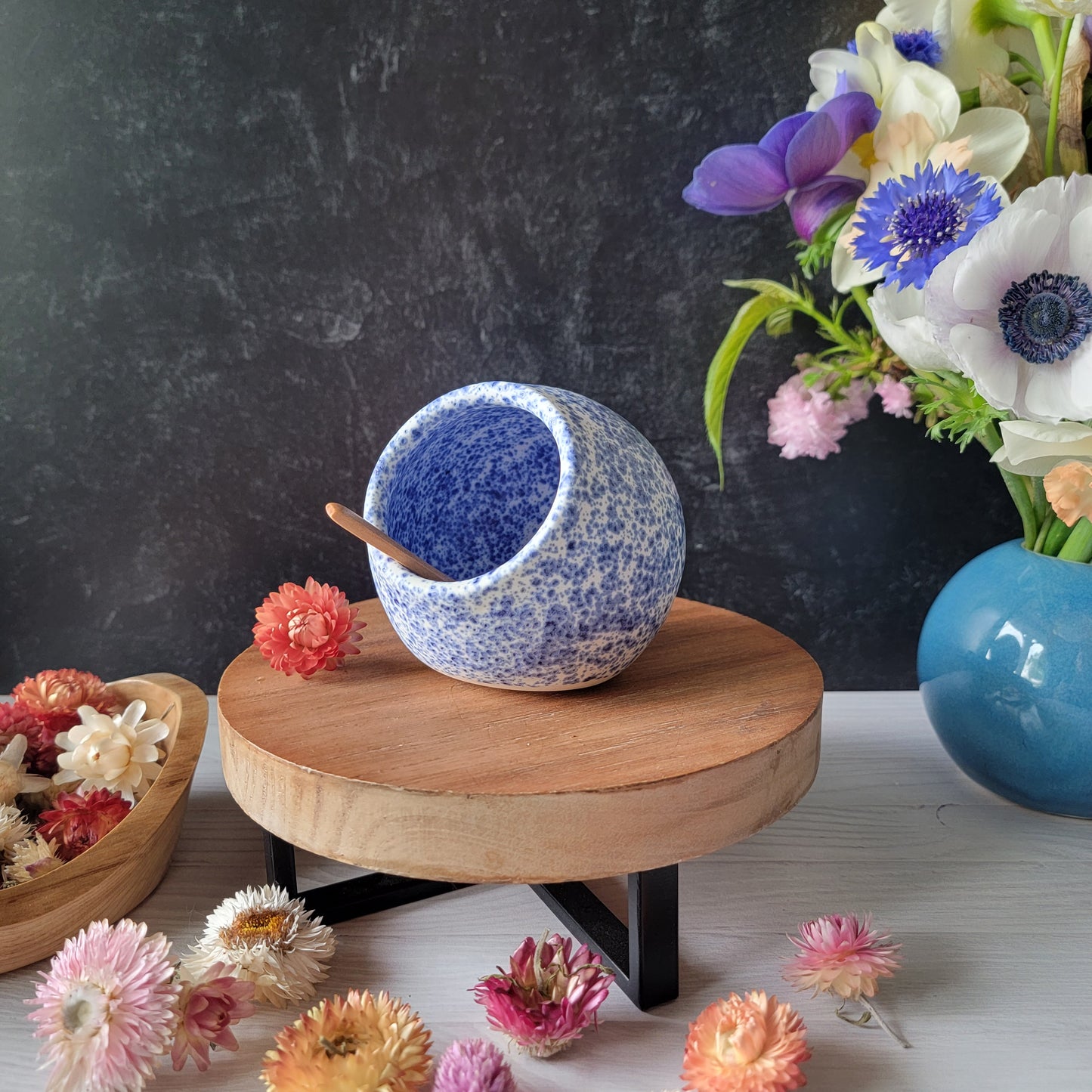 Salt Cellar/Salt Pig in Blue Splatter