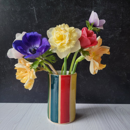Floral Vase in multi-stripe