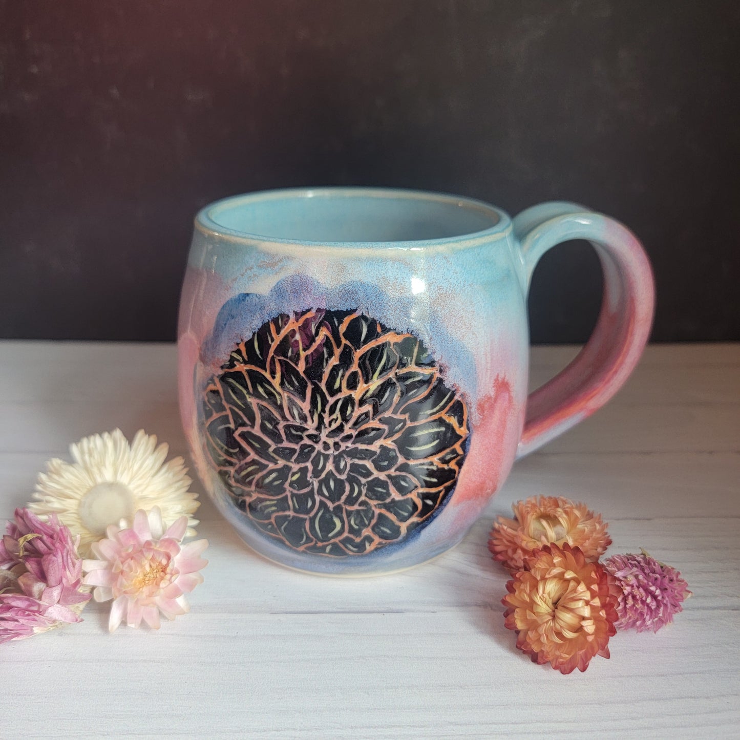 Mug - Dahlia on Pink/Blue