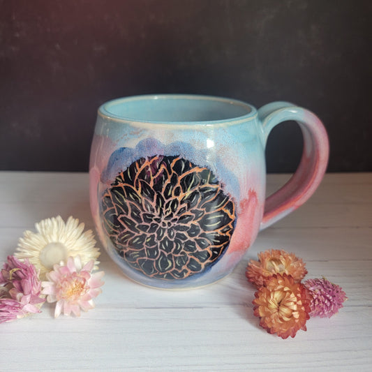 Mug - Dahlia on Pink/Blue