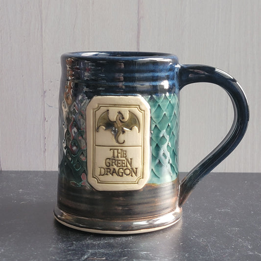 Green Dragon Mug - Blue, green & copper