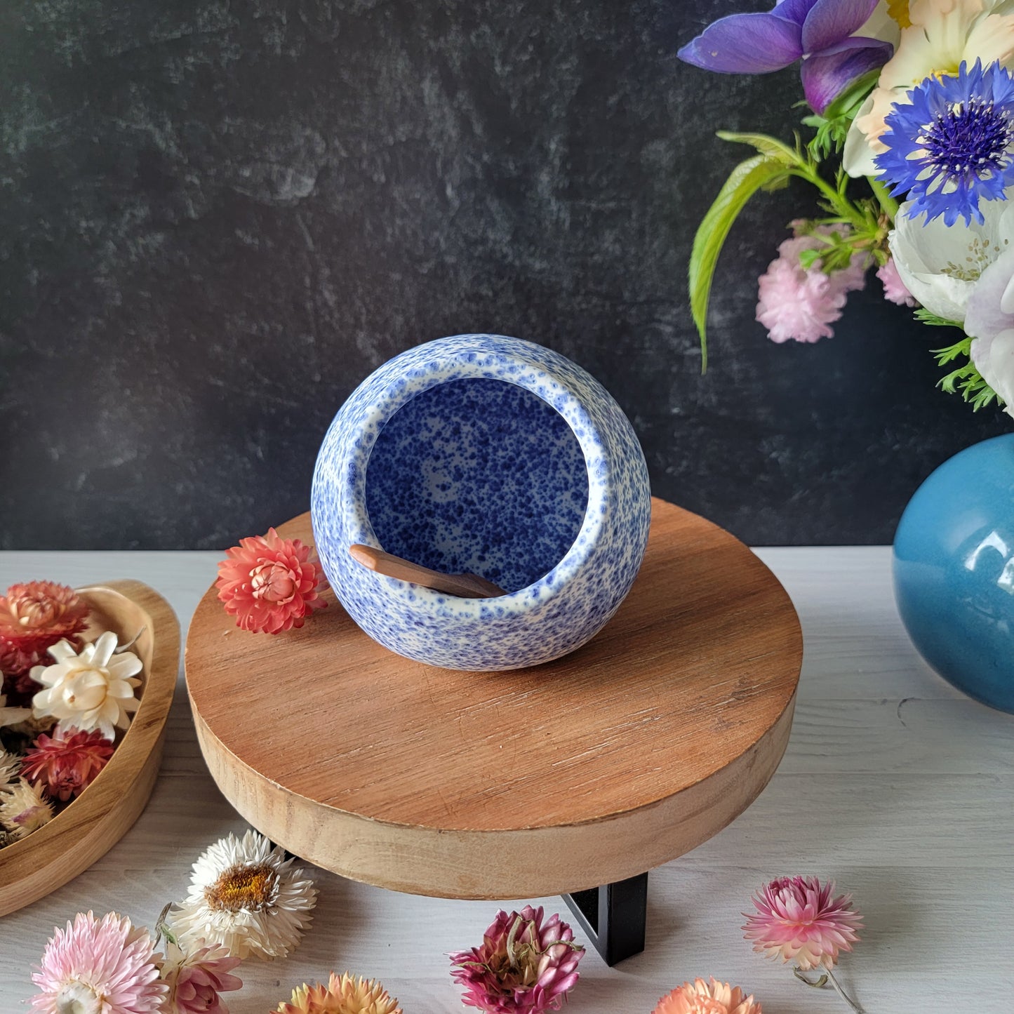 Salt Cellar/Salt Pig in Blue Splatter
