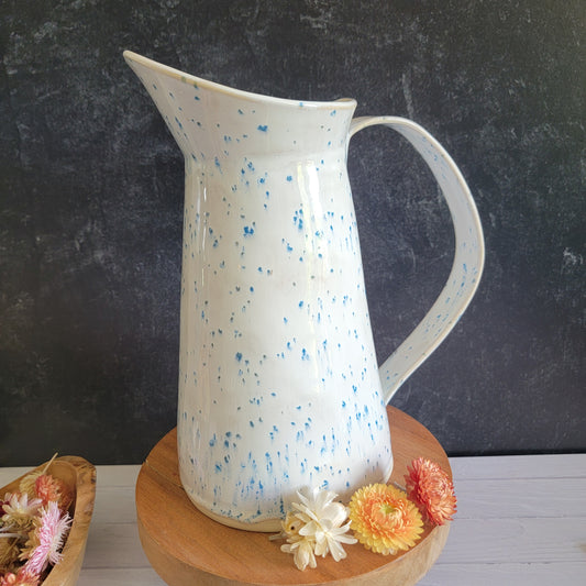 Large Flower Pitcher Vase in White and Melty Blue