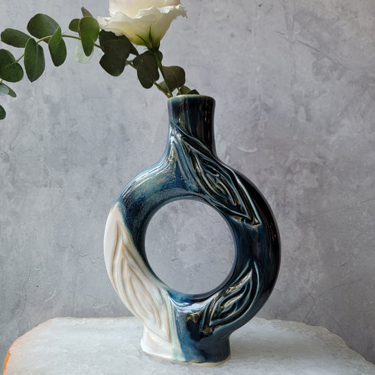 Donut Vase in Dark Blue and White