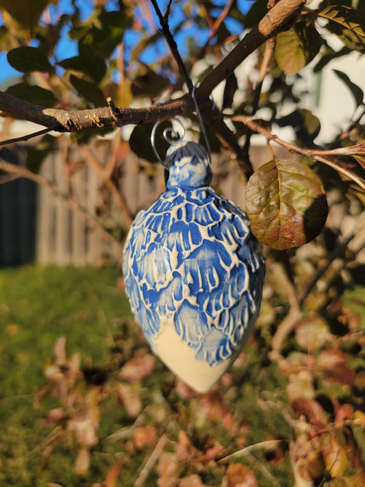 Wheel-thrown Ornament in Blue- Teardrop Shape (large)