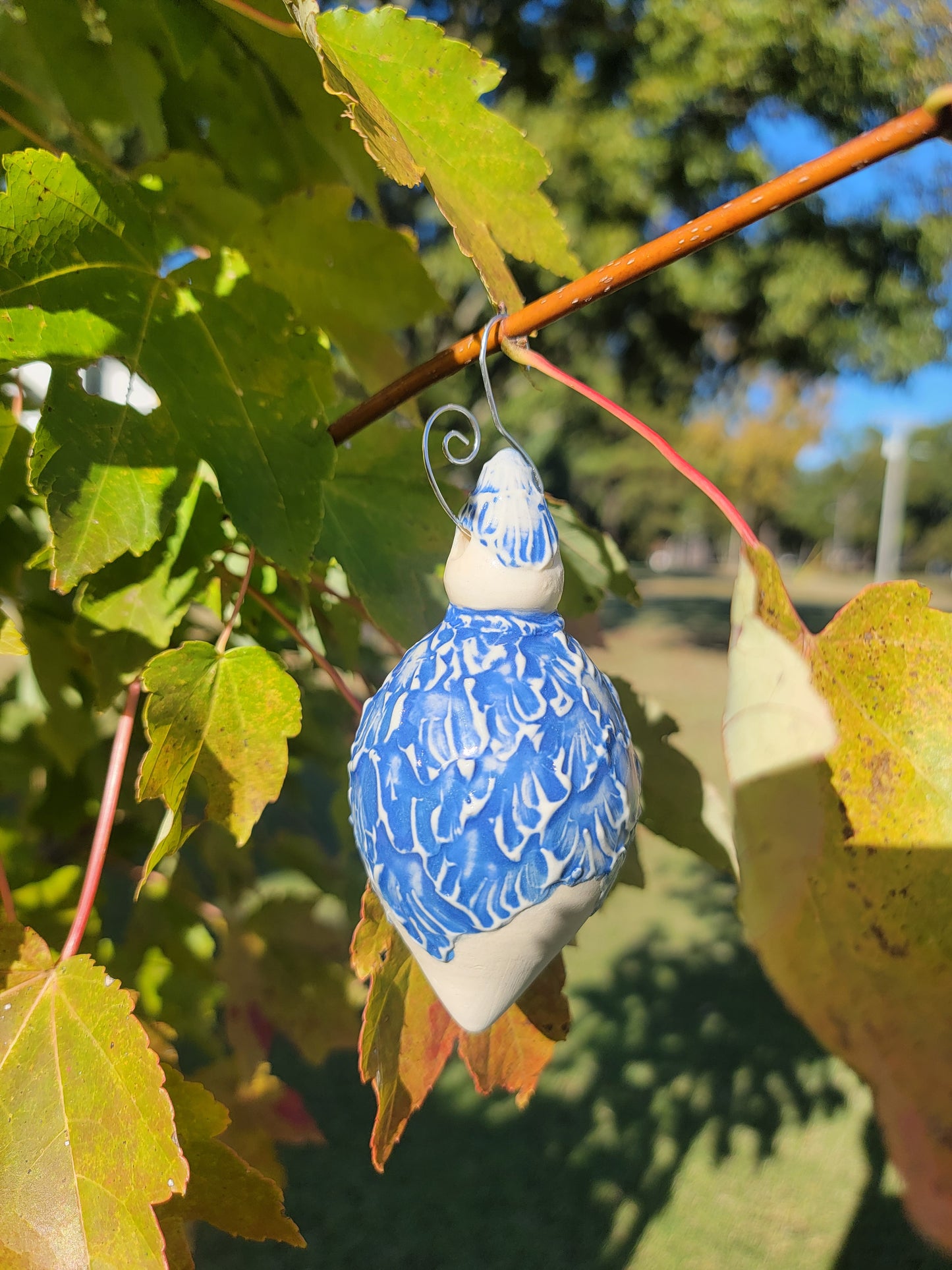 Wheel-thrown Ornament in Blue- Teardrop Shape