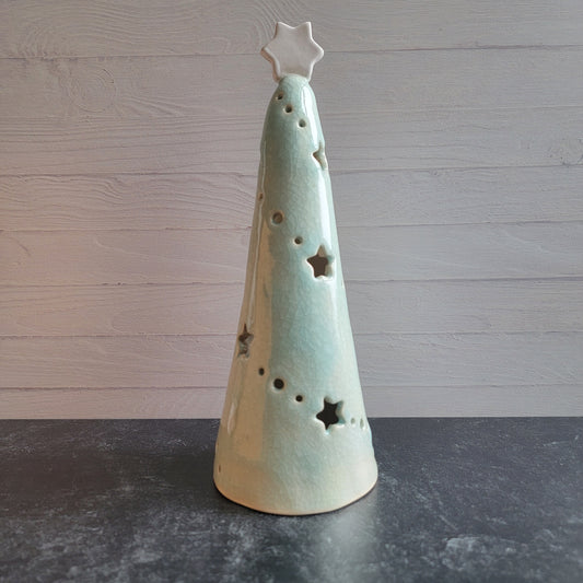 Tree luminary in light blue crackle