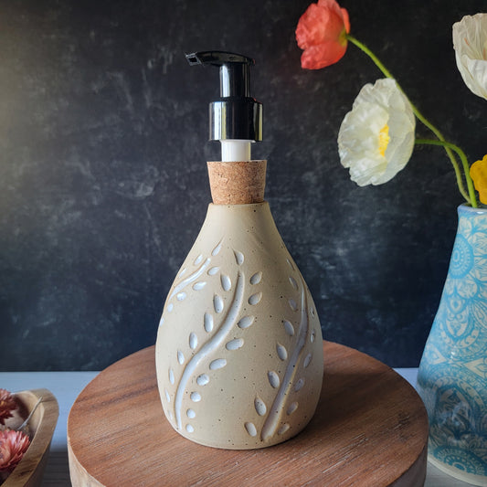 Soap Bottle in White Botanical