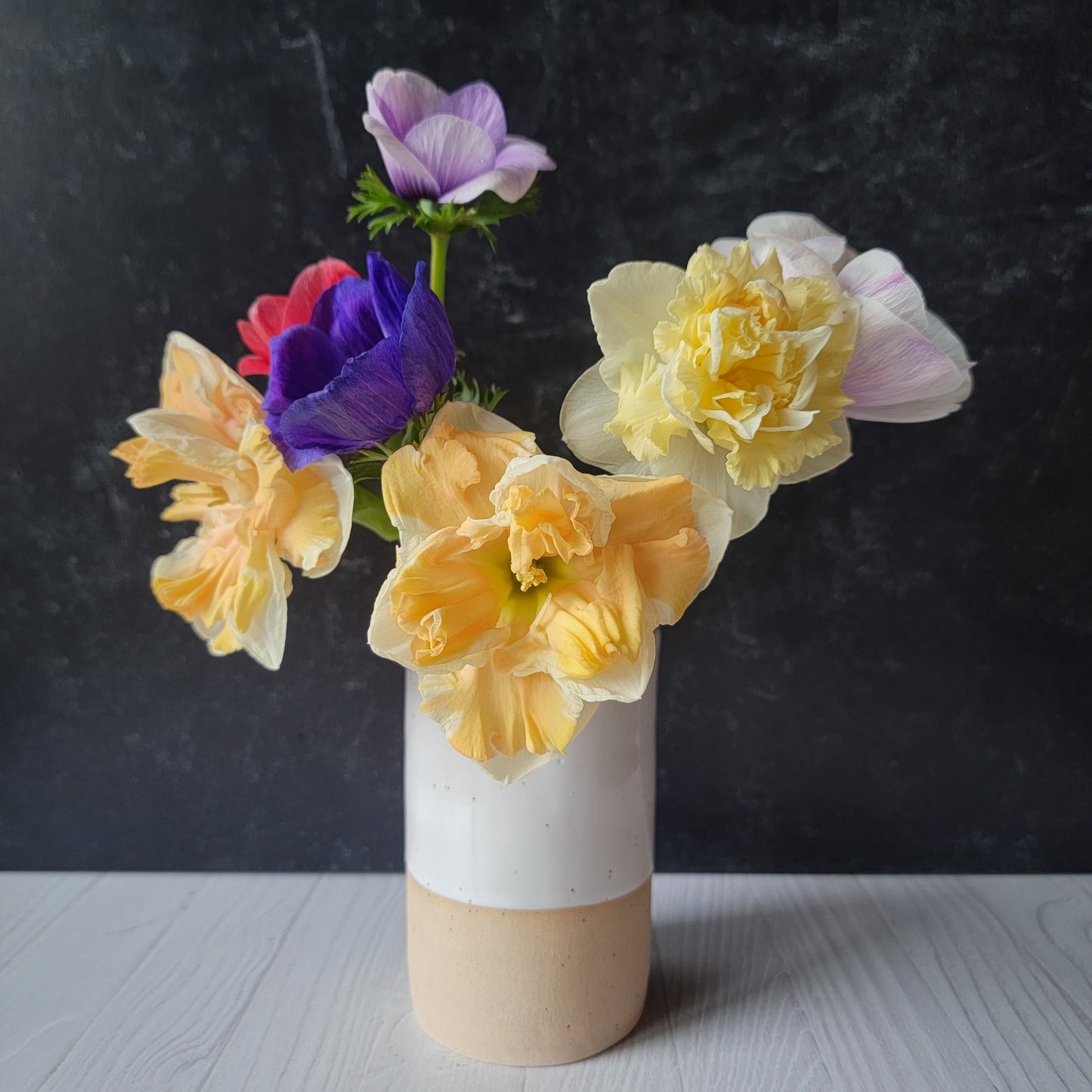 Floral Vase in white on speckled buff