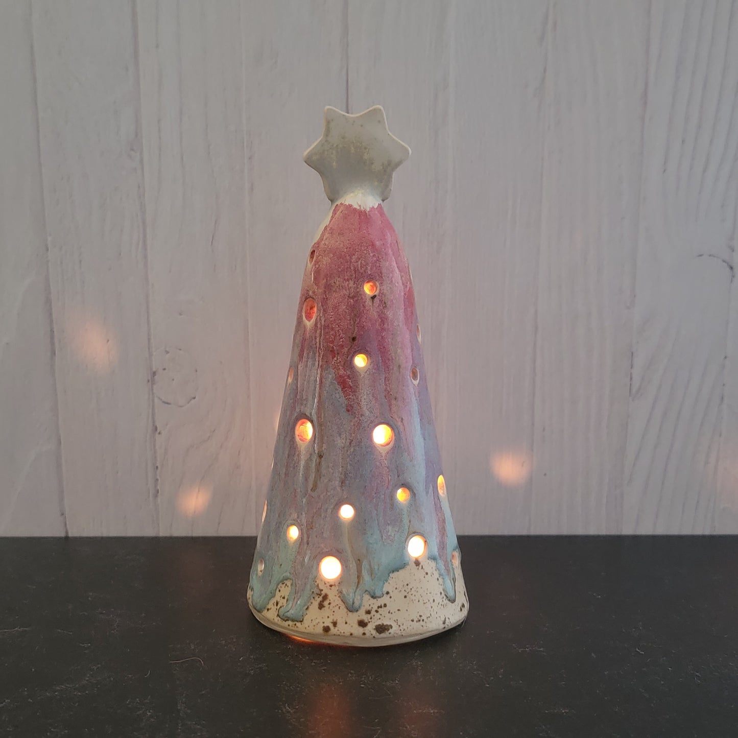 Tree luminary in pink and blue