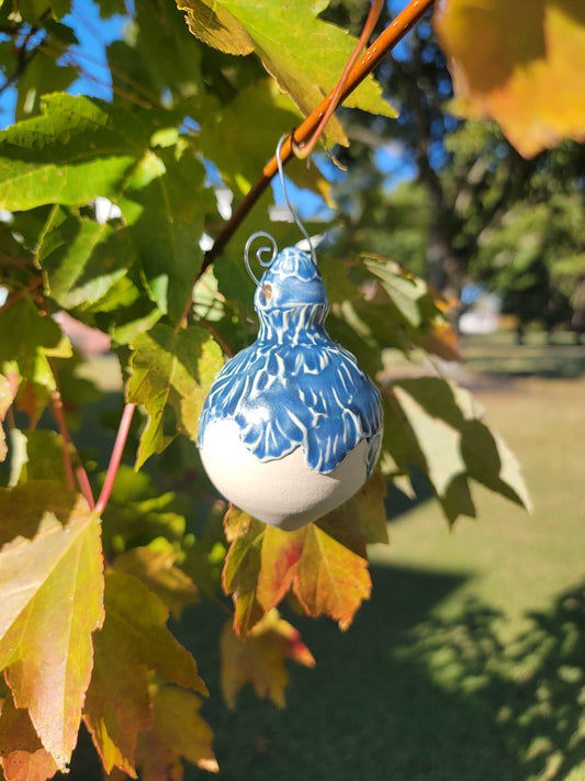 Wheel-thrown Ornament in Deep Blue Round Teardrop Shape