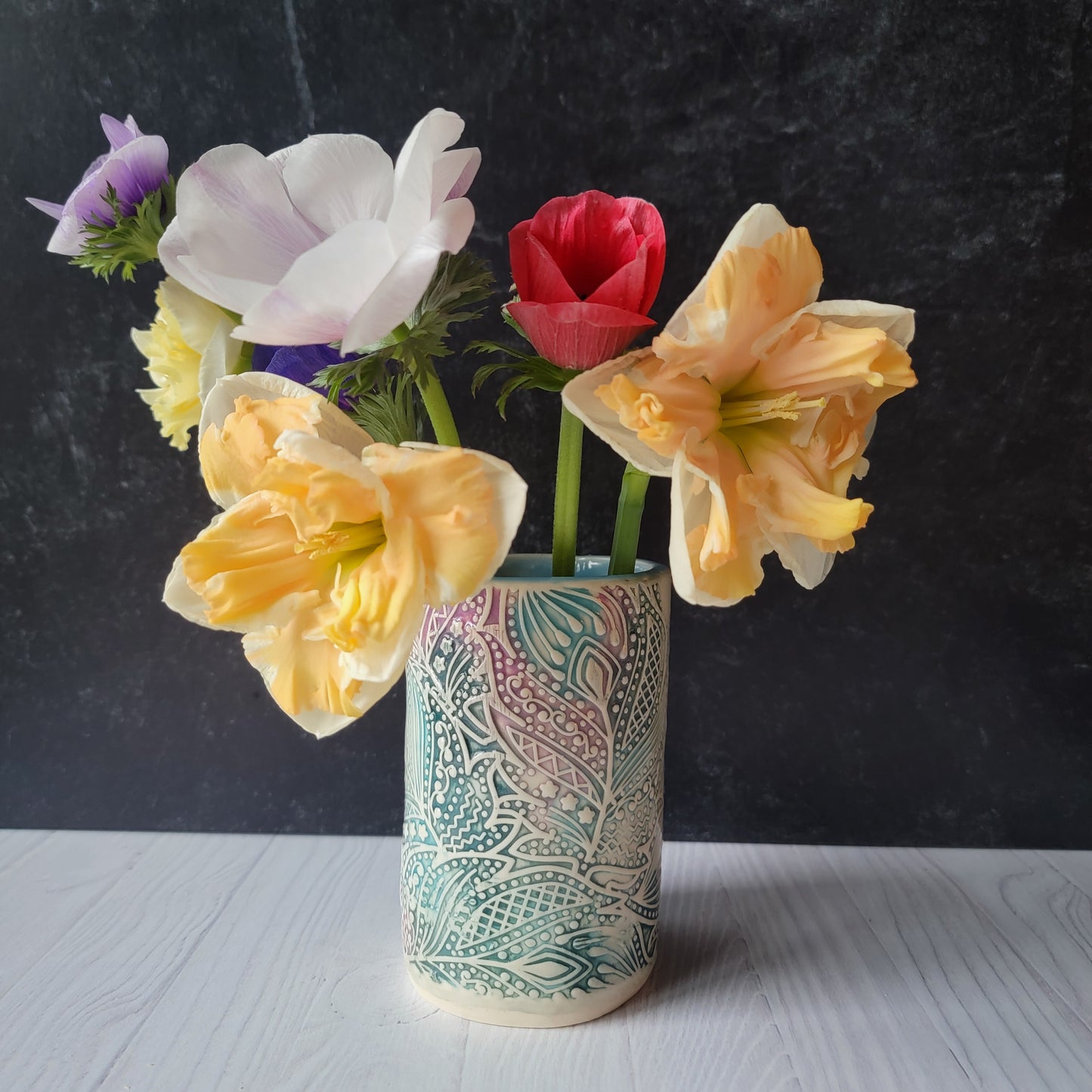 Floral Vase in Botanical Texture
