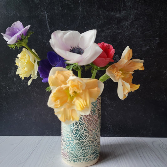 Floral Vase in Botanical Texture