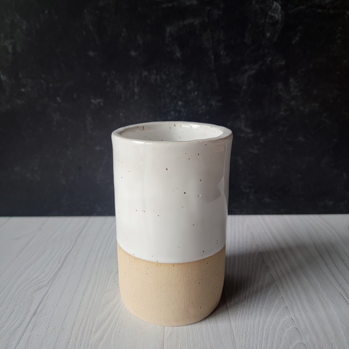 Floral Vase in white on speckled buff